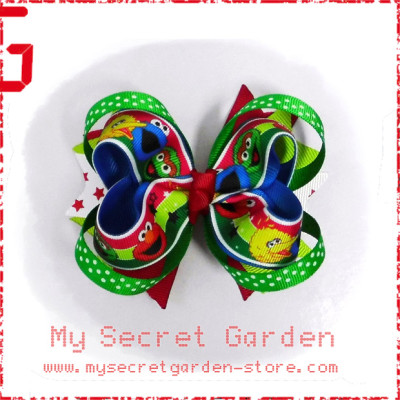 Sesame Street Grosgrain Ribbon Girls 4" Boutique Bow Hair Bows Style A or B( Hair Clip or Hair Band)  Sesame Street Grosgrain Ribbon Girls 4" Boutique Bow Hair Bows Style A or B( Hair Clip or Hair Band)